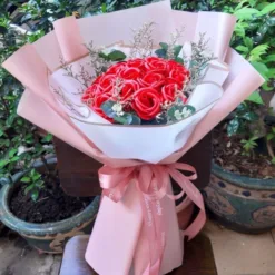 Pink Wrapped Red Rose Delight