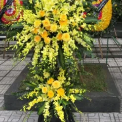 Majestic Golden Orchid & Rose Standing Spray